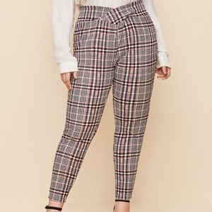 SHEIN Plus Plaid Overlap Waistband Pants